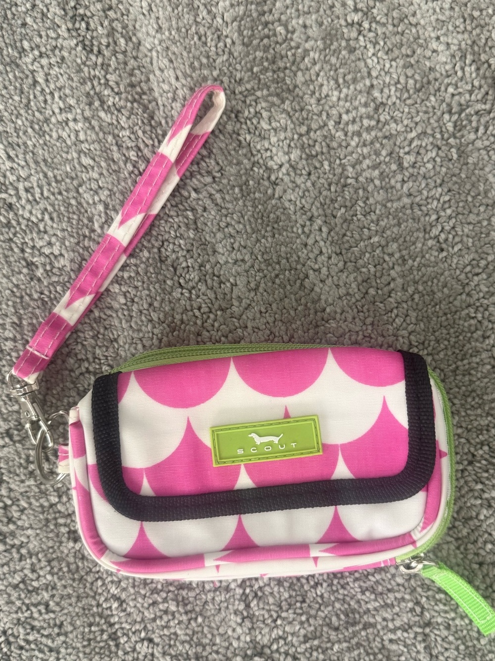 Scout Pink and White Wristlet with Lime Trim